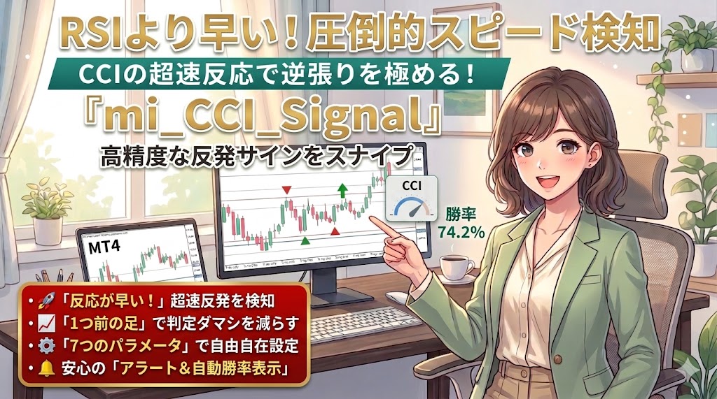 精度の高いCCIの上限・下限値での逆張りを狙う無料サインツール