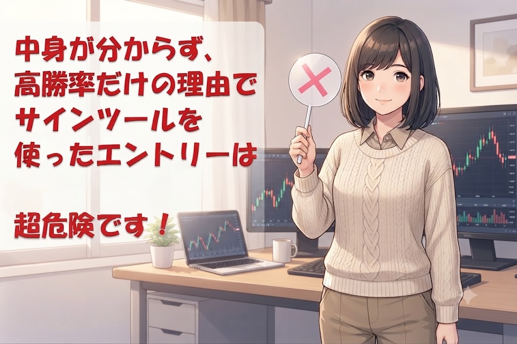ロジックの中身が分からないサインツールを使うのは、【超危険】をいうのを、×ボタンを持った状態が言っている画像
